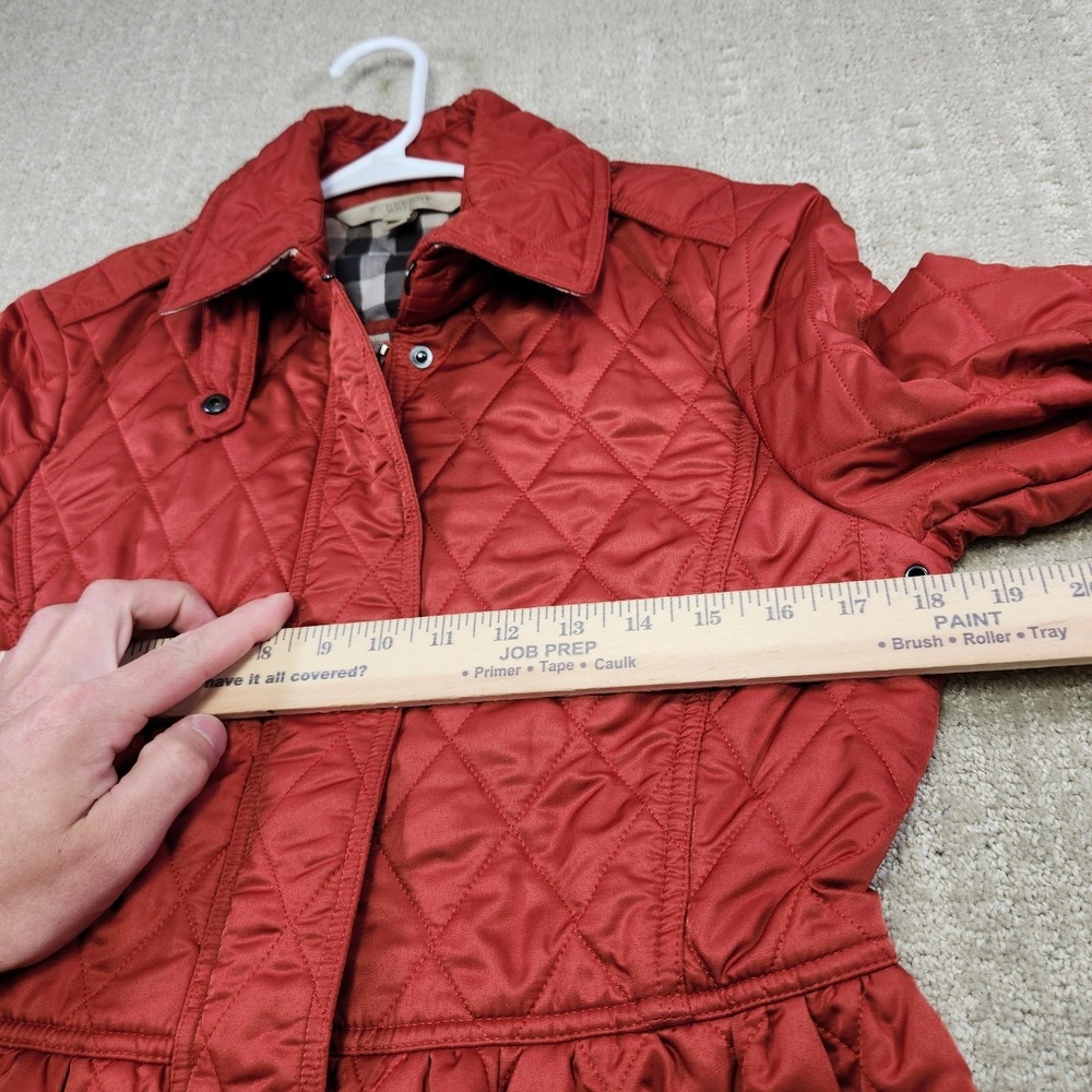 Burberry Brit Jacket Women Medium Diamond Quilted Red Nova Check Lined Full Zip - Picture 6 of 14